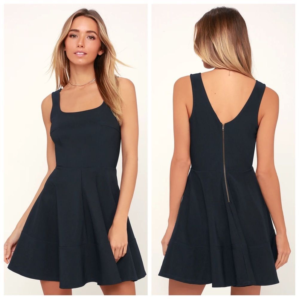 NEW Lulus Home Before Daylight Fit & Flare Mini Dress Navy Blue XS